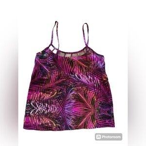 Hurley women’s tank top size medium purple silky tropical design